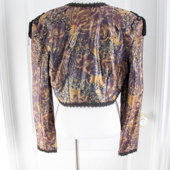 JANINE Vintage Floral Multi-Colour Crop Jacket Bolero Large - Picture 3 of 5